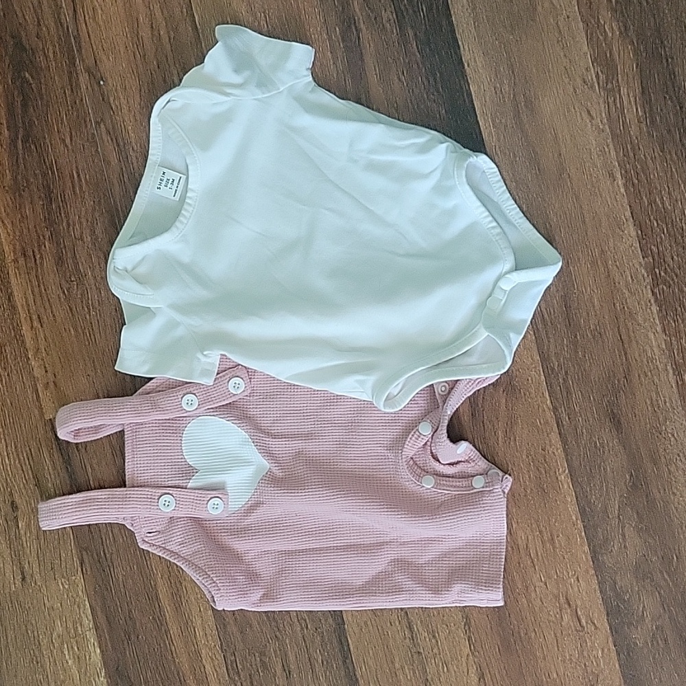 Shein heart overalls outfit with onesie.